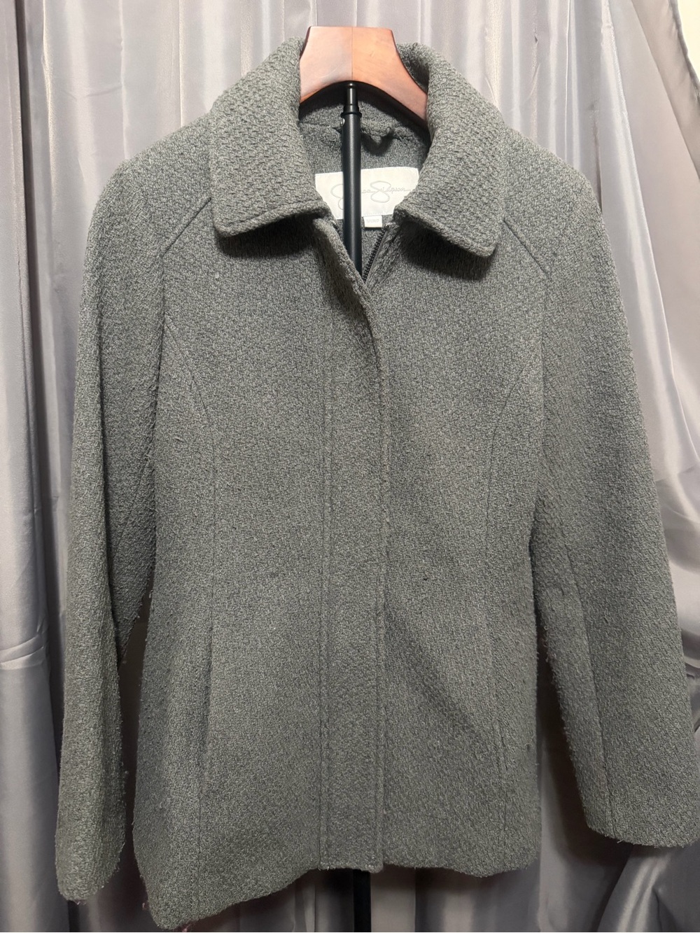 Jessica Simpson Gray Textured Wool-Blend Pea Coat